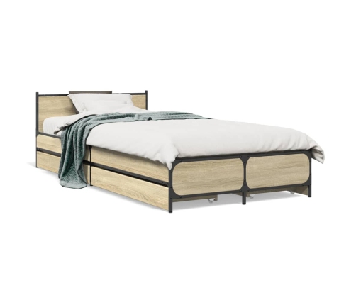 Cama con cajones madera ingeniería roble Sonoma 100x200 cm