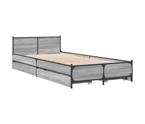 Cama con cajones madera ingeniería gris Sonoma 100x200 cm