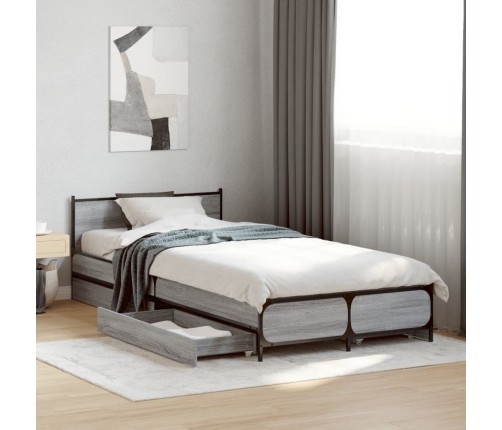 Cama con cajones madera ingeniería gris Sonoma 100x200 cm