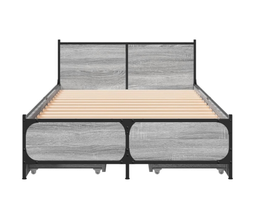 Cama con cajones madera ingeniería gris Sonoma 100x200 cm