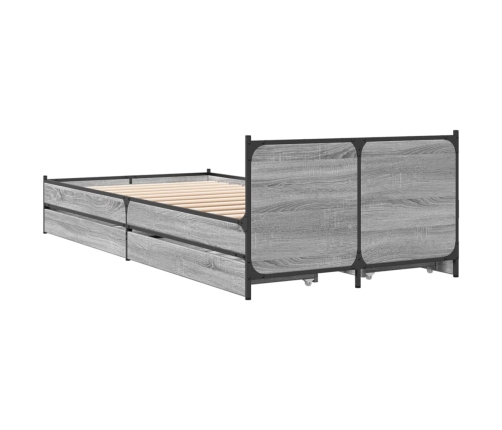 Cama con cajones madera ingeniería gris Sonoma 100x200 cm