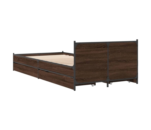 Cama con cajones madera de ingeniería marrón roble 100x200 cm