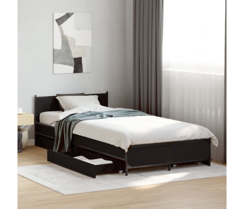 Cama con cajones madera de ingeniería negra 90x200 cm