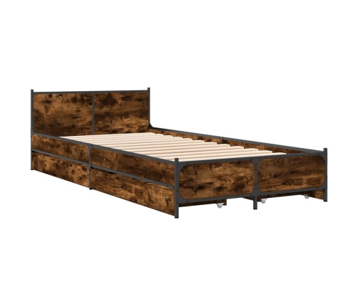 Cama con cajones madera de ingeniería roble ahumado 90x200 cm