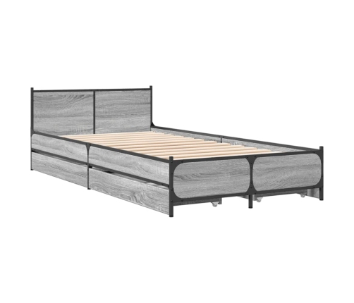 vidaXL Cama con cajones madera de ingeniería gris Sonoma 75x190 cm