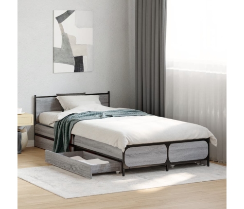 vidaXL Cama con cajones madera de ingeniería gris Sonoma 75x190 cm