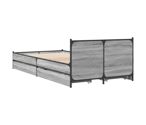 vidaXL Cama con cajones madera de ingeniería gris Sonoma 75x190 cm