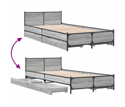 vidaXL Cama con cajones madera de ingeniería gris Sonoma 75x190 cm