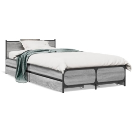 Cama con cajones madera de ingeniería gris Sonoma 75x190 cm
