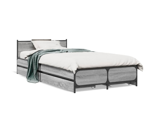 vidaXL Cama con cajones madera de ingeniería gris Sonoma 75x190 cm