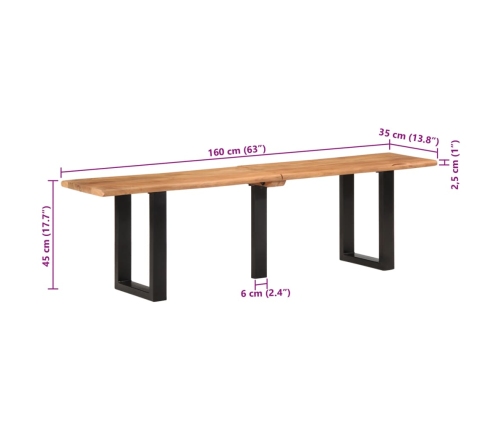 Banco de madera maciza de acacia y acero 160 cm