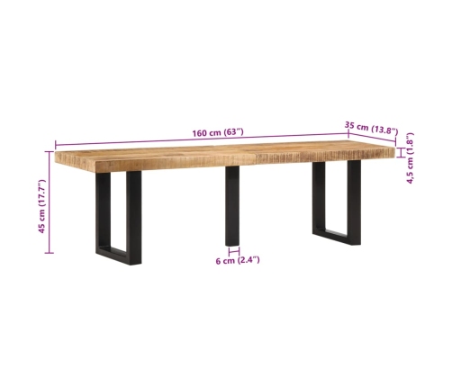 Banco de madera maciza de mango rugosa y acero 160 cm