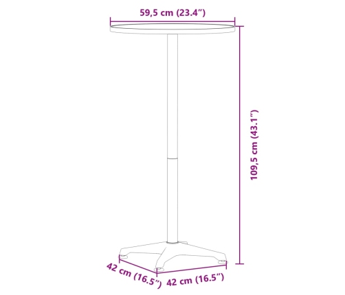 vidaXL Mesa bar exterior altura ajustable aluminio Ø59,5x70/109,5 cm