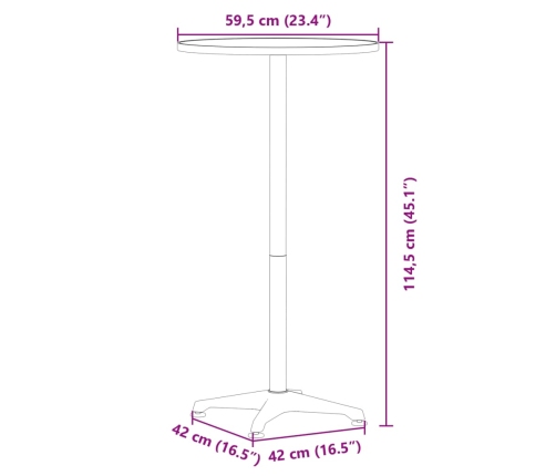 Mesa bar exterior altura ajustable aluminio Ø59,5x70/114,5 cm