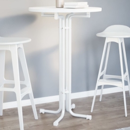 Mesa alta de comedor madera ingeniería y acero blanco Ø70x110cm