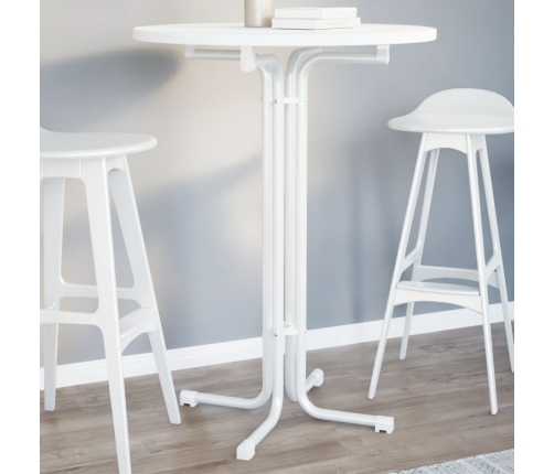 Mesa alta de comedor madera ingeniería y acero blanco Ø80x110cm