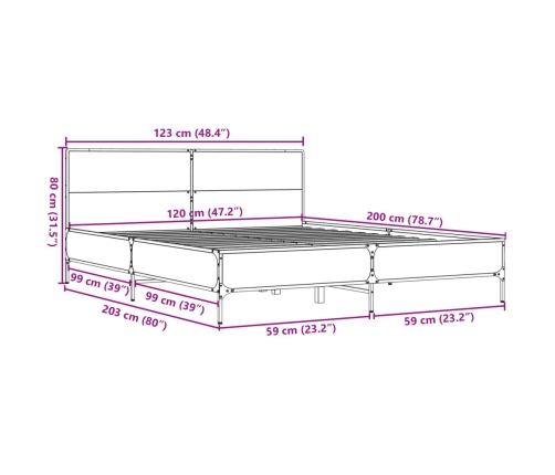 Estructura de cama madera de ingeniería y metal negro 120x200cm