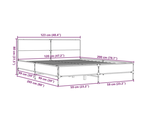 Estructura cama madera ingeniería metal gris Sonoma 120x200 cm