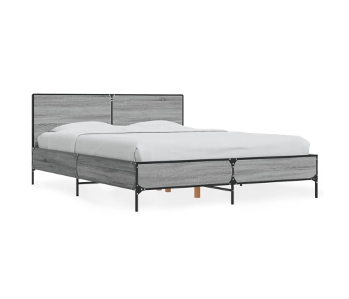 Estructura cama madera ingeniería metal gris Sonoma 120x200 cm