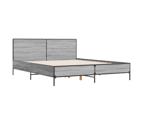 Estructura cama madera ingeniería metal gris Sonoma 140x200 cm
