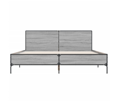 Estructura cama madera ingeniería metal gris Sonoma 140x200 cm