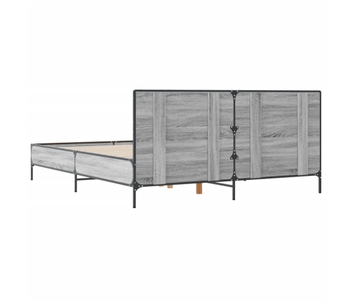 Estructura cama madera ingeniería metal gris Sonoma 140x200 cm