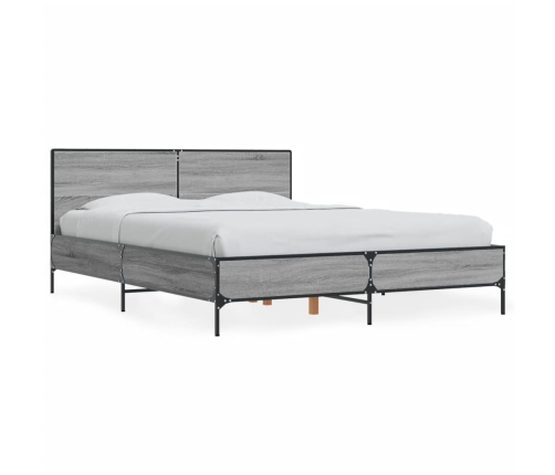 Estructura cama madera ingeniería metal gris Sonoma 140x200 cm