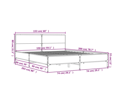 vidaXL Estructura de cama madera de ingeniería y metal negro 150x200cm