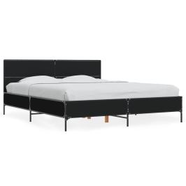 Estructura de cama madera de ingeniería y metal negro 150x200cm