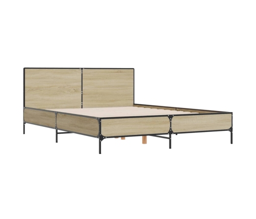 Estructura cama madera ingeniería metal roble Sonoma 150x200 cm