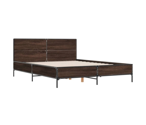 Estructura cama madera ingeniería metal marrón roble 150x200 cm