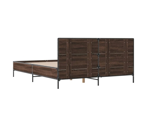 Estructura cama madera ingeniería metal marrón roble 150x200 cm