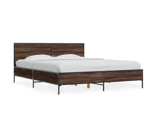 Estructura cama madera ingeniería metal marrón roble 150x200 cm