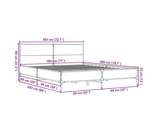 Estructura de cama madera de ingeniería y metal negro 180x200cm