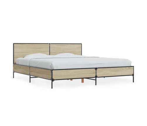 Estructura cama madera ingeniería metal roble Sonoma 180x200 cm