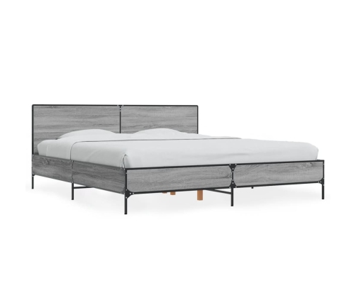 Estructura cama madera ingeniería metal gris Sonoma 180x200 cm