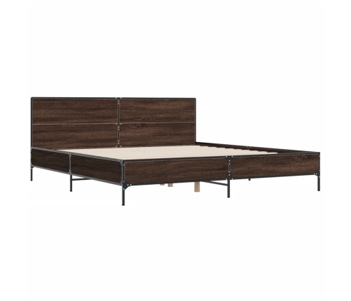 Estructura cama madera ingeniería metal marrón roble 180x200 cm