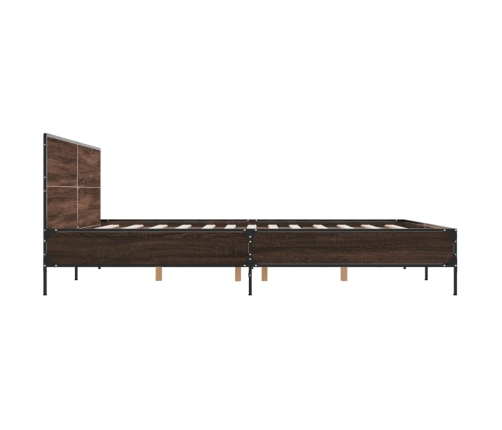 Estructura cama madera ingeniería metal marrón roble 180x200 cm