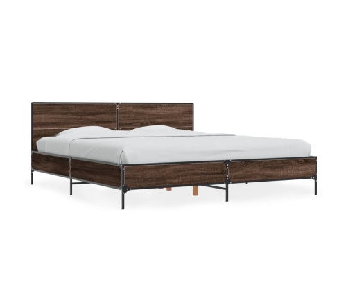 Estructura cama madera ingeniería metal marrón roble 180x200 cm