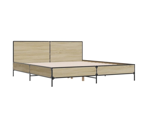 Estructura cama madera ingeniería metal roble Sonoma 200x200 cm