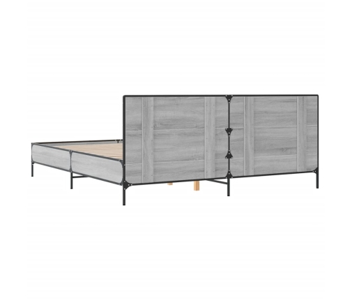 Estructura cama madera ingeniería metal gris Sonoma 200x200 cm