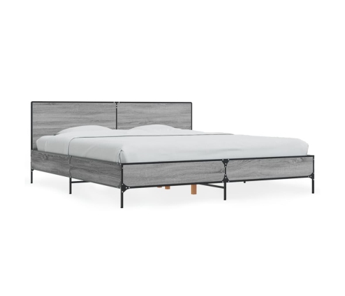 Estructura cama madera ingeniería metal gris Sonoma 200x200 cm