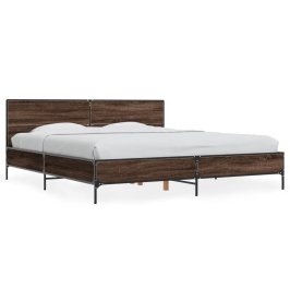 Estructura cama madera ingeniería metal marrón roble 200x200 cm