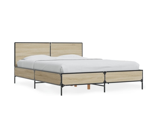 Estructura cama madera ingeniería metal roble Sonoma 120x190 cm