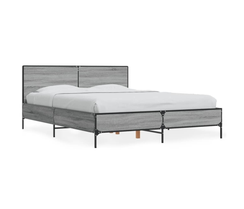 Estructura cama madera ingeniería metal gris Sonoma 120x190 cm