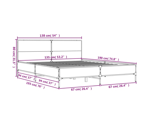 Estructura de cama madera de ingeniería y metal negro 135x190cm