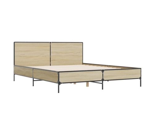 Estructura cama madera ingeniería metal roble Sonoma 135x190 cm