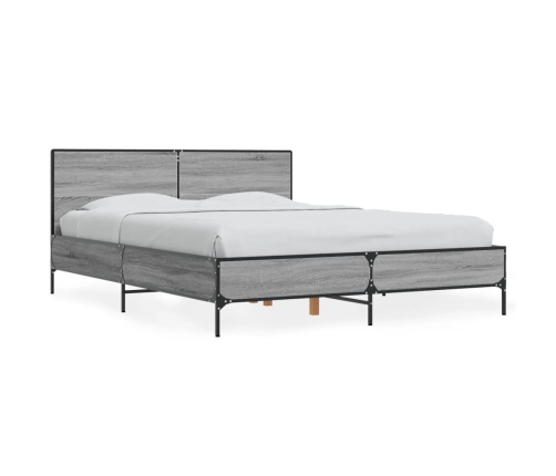 Estructura cama madera ingeniería metal gris Sonoma 135x190 cm