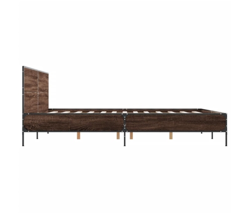 Estructura cama madera ingeniería metal marrón roble 135x190 cm