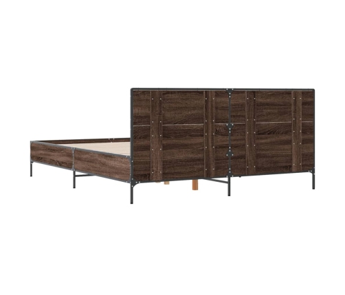 Estructura cama madera ingeniería metal marrón roble 135x190 cm